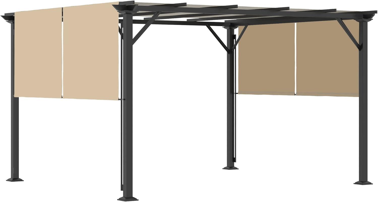 Outsunny 12' x 10' Outdoor Retractable Pergola Canopy with Sun Shade Unique Design Canopy Patio Metal Shelter for Garden Porch Beach, Beige