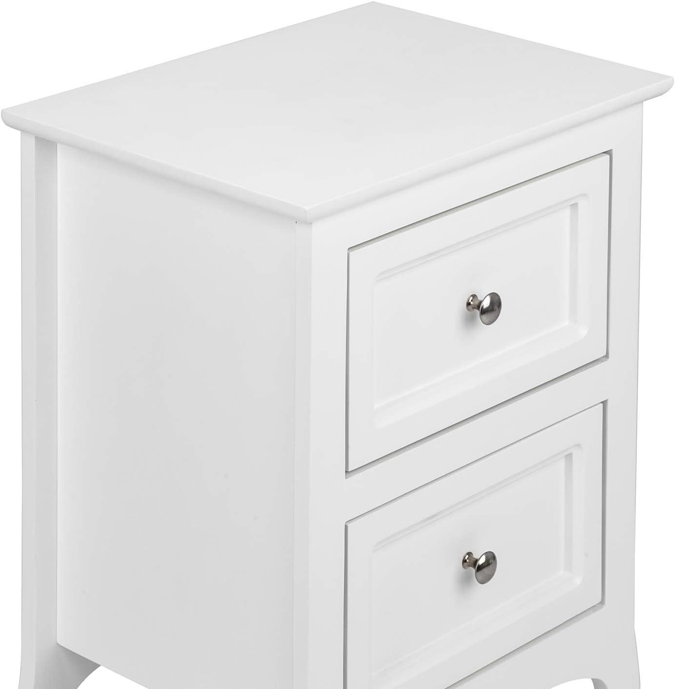 Bonnlo White Nightstand with 2 Drawers, Night Stands for Bedrooms, Small Bed Side Table/White Night Stand with Drawers for Small Spaces, College Dorm, Kids’ Room, Living Room, French, 16W x 12D x 24H