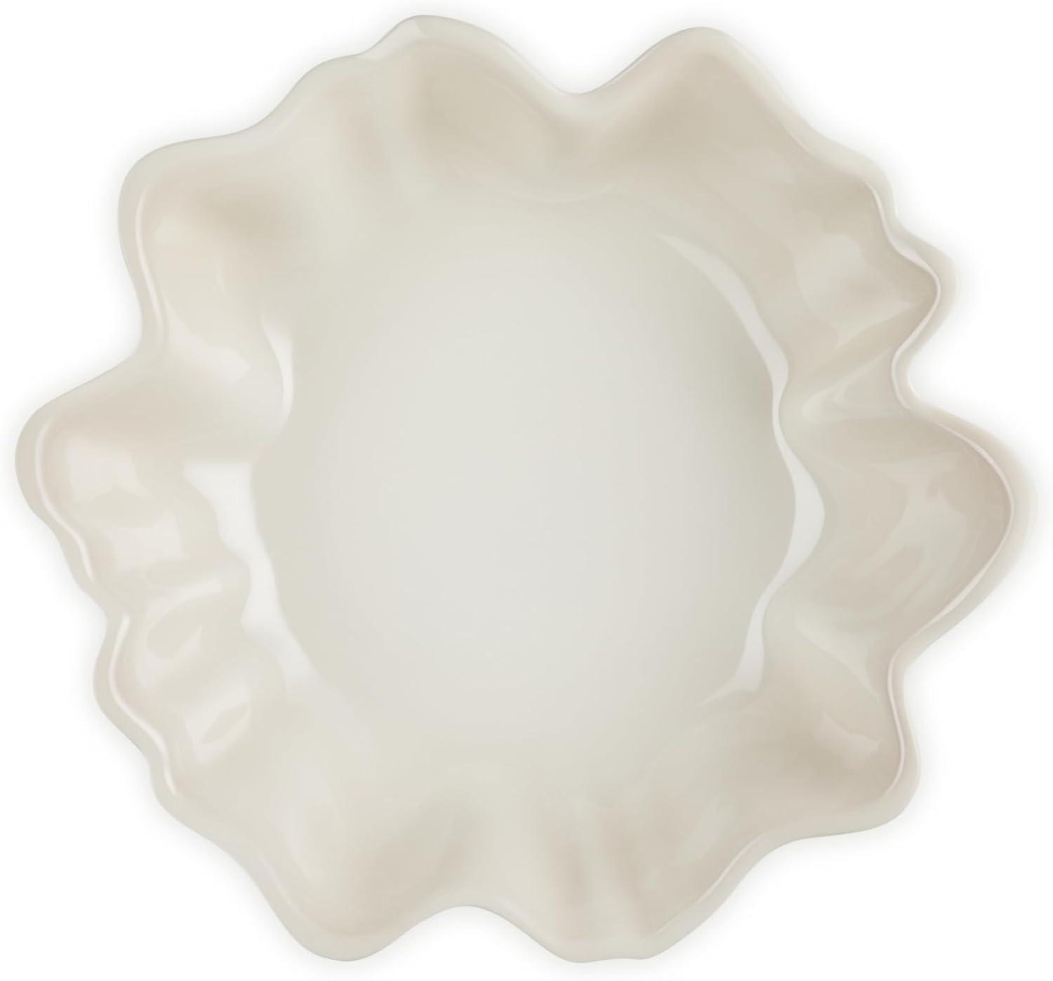 Meringue White Ceramic 15" Petal Serving Bowl