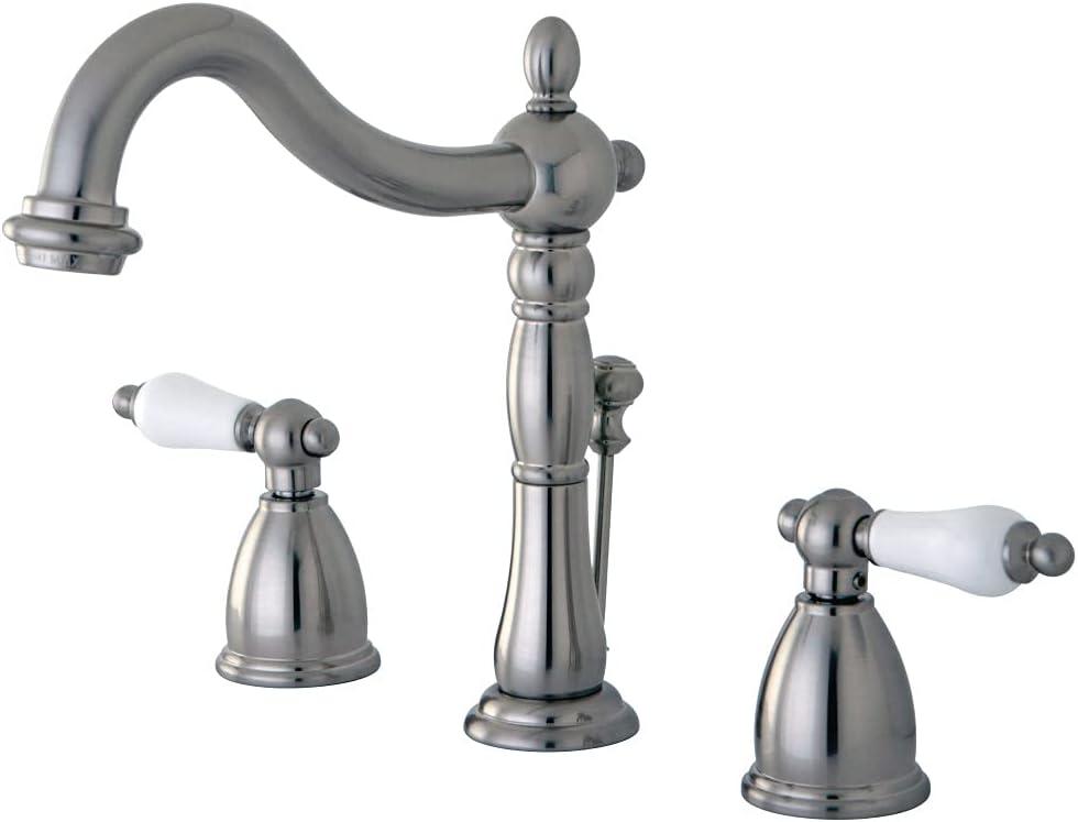 Heritage Brushed Nickel Widespread Lavatory Faucet with Porcelain Lever