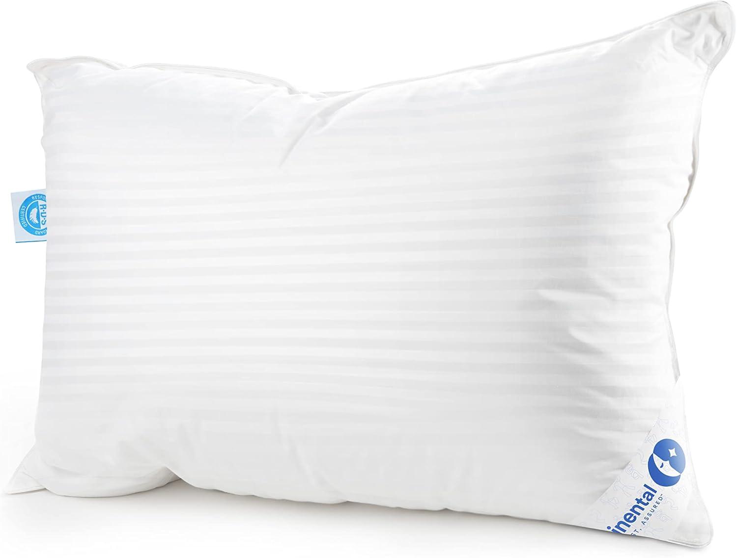 ContinentalBedding 700 Fill Power 100% White Goose Down Bed Pillows 100% Cotton Firm, Medium and Soft (1 Pillow)