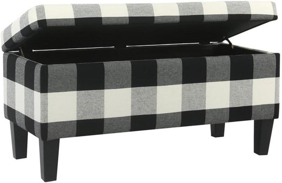 Large Decorative Storage Bench Black Plaid - HomePop: Upholstered Ottoman for Bedroom & Entryway