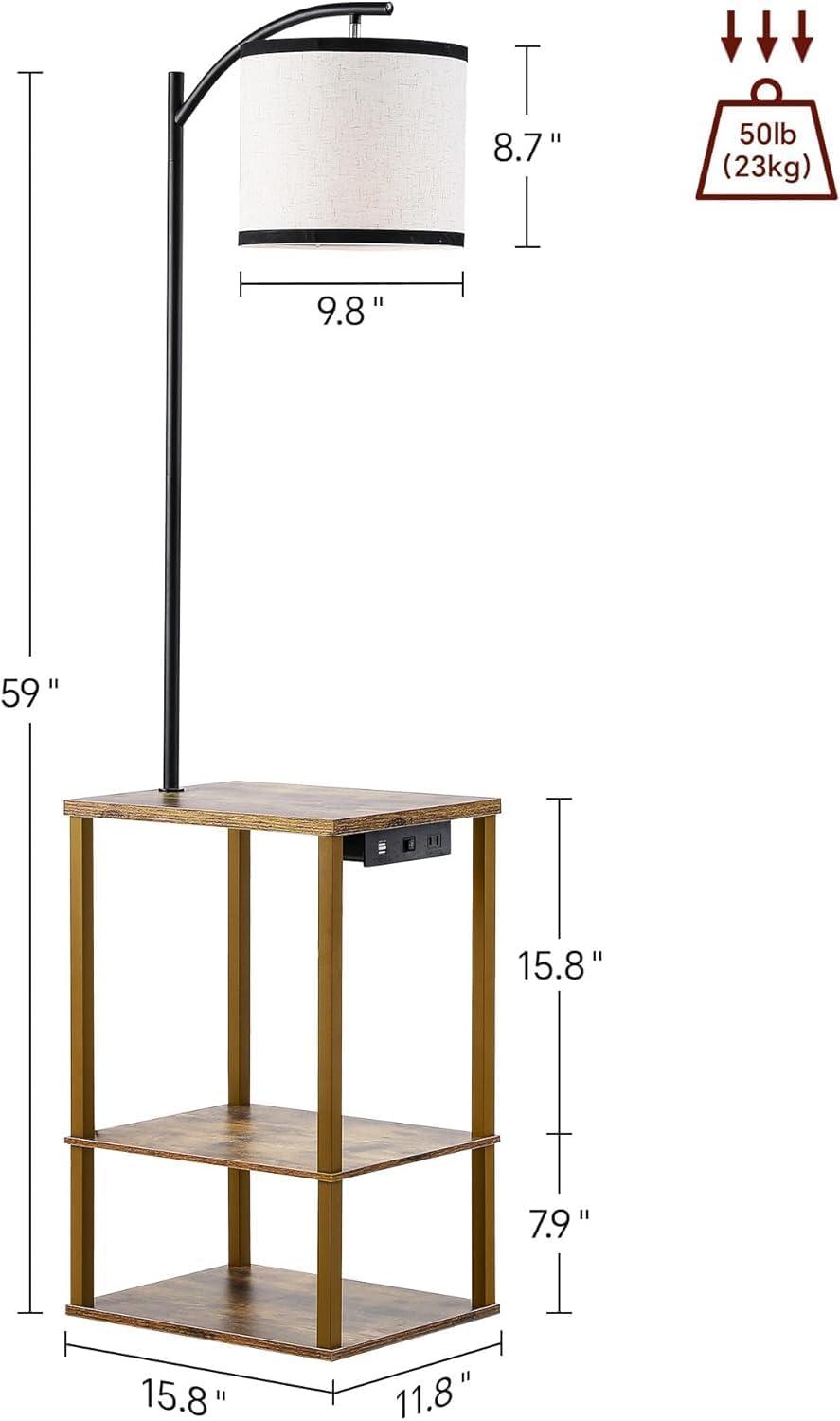 SUNMORY Floor Lamp with Table, Lamps for Living Room with USB Port, Attached End Table with Shelves, Brown