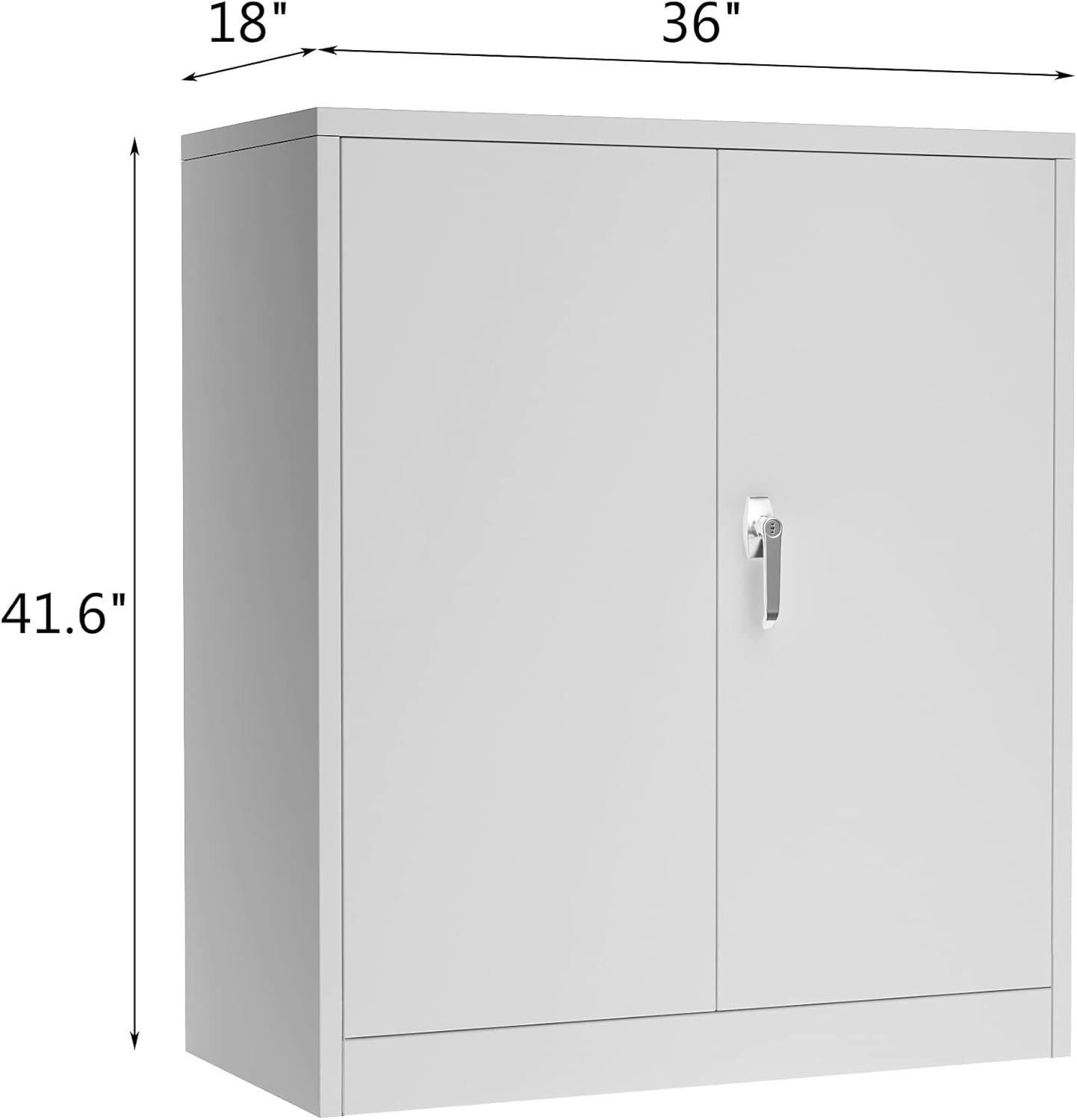 AOBABO 2 Door Durable Locking Metal Storage Cabinet Organizer with 2 Adjustable Shelves and 2 Keys for Garages and Offices