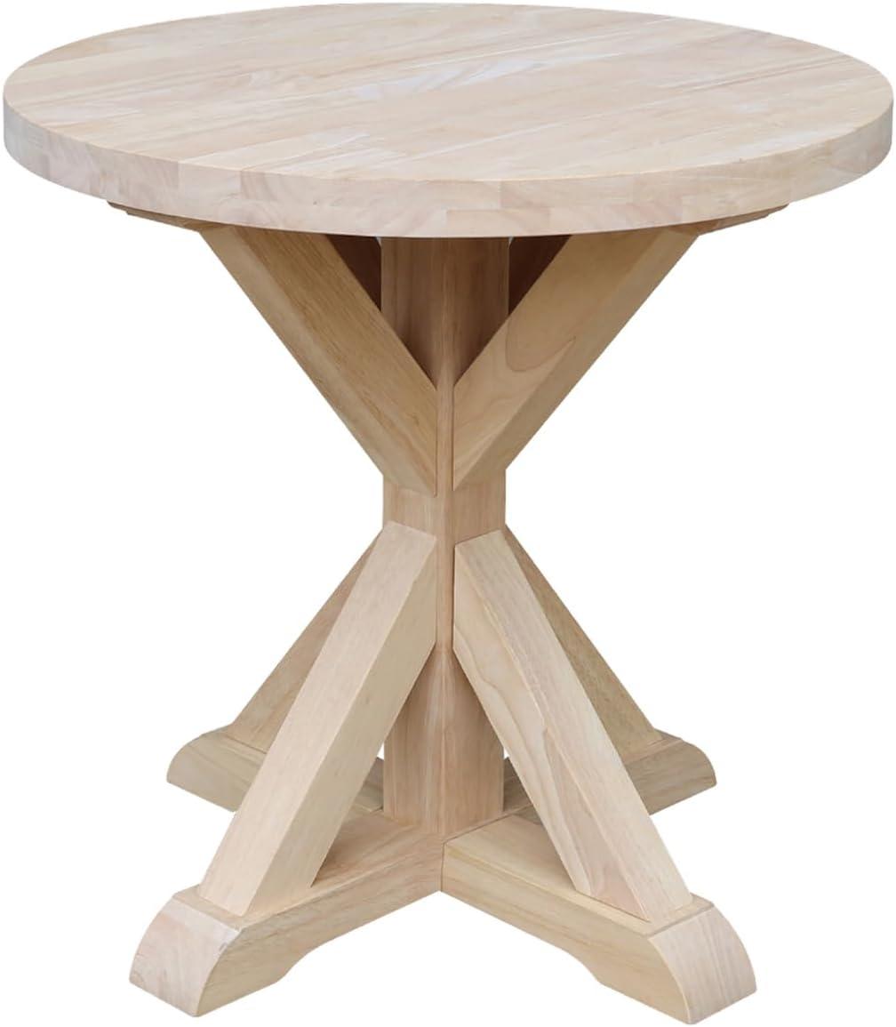 Sierra Round Natural Wood End Table with Crisscross Base