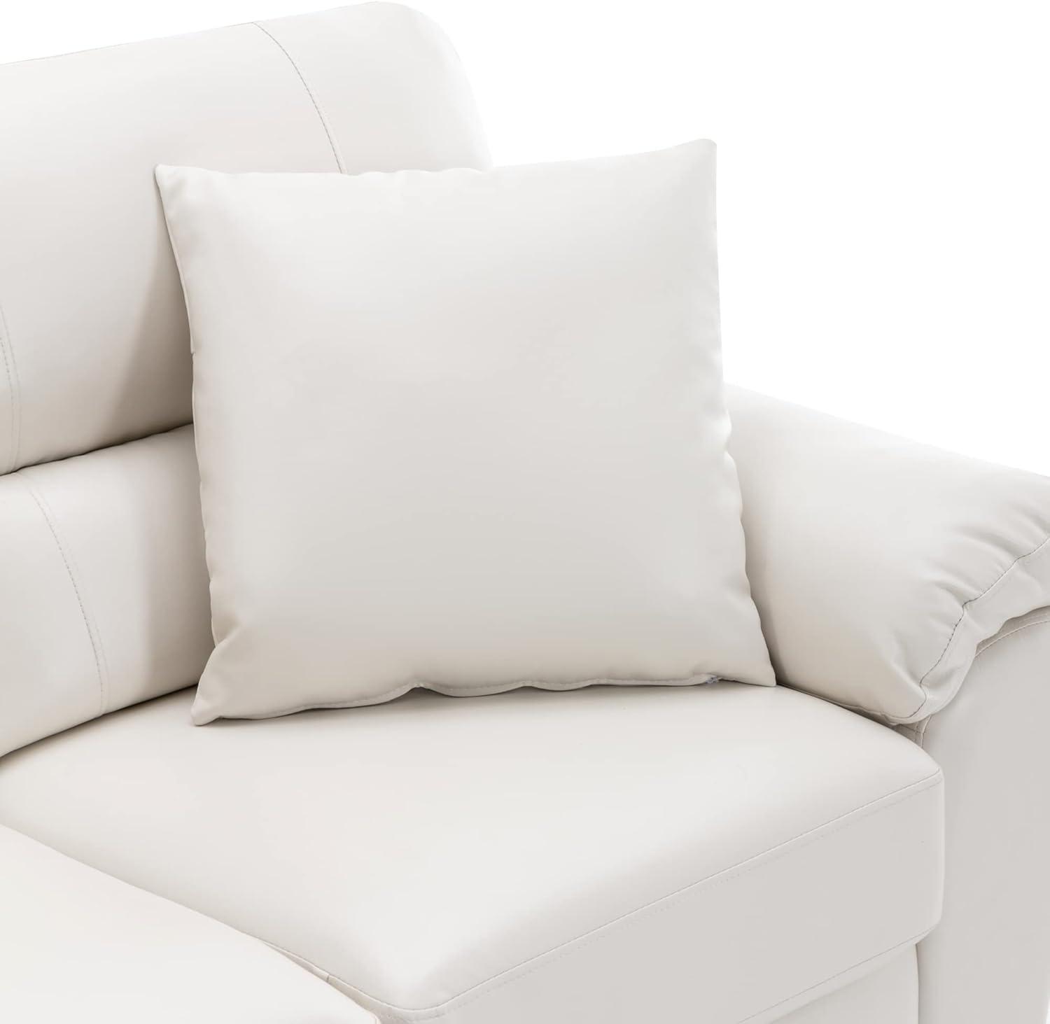 White Faux Leather Three-Seater Sofa with Removable Cushions