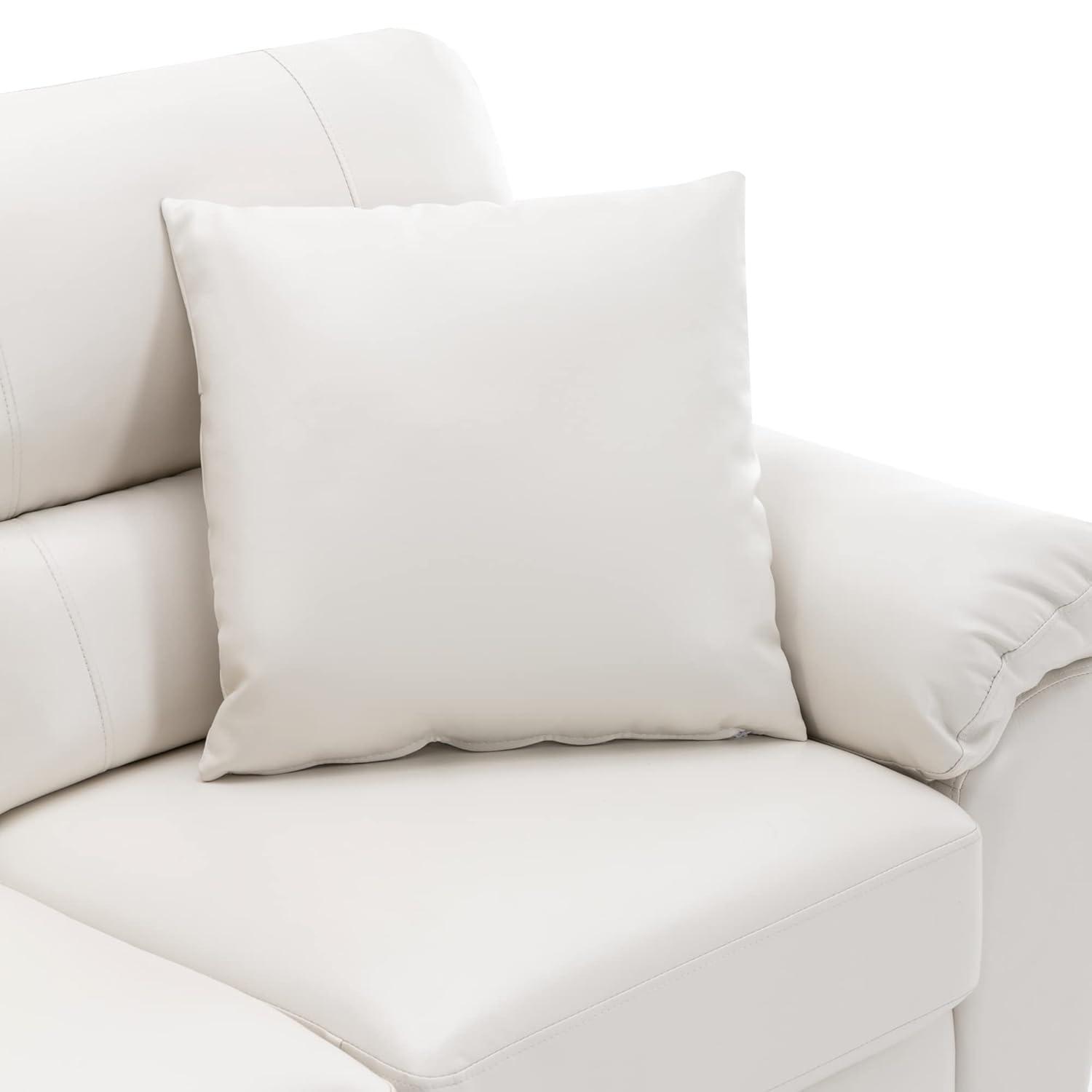 White Faux Leather Three-Seater Sofa with Removable Cushions