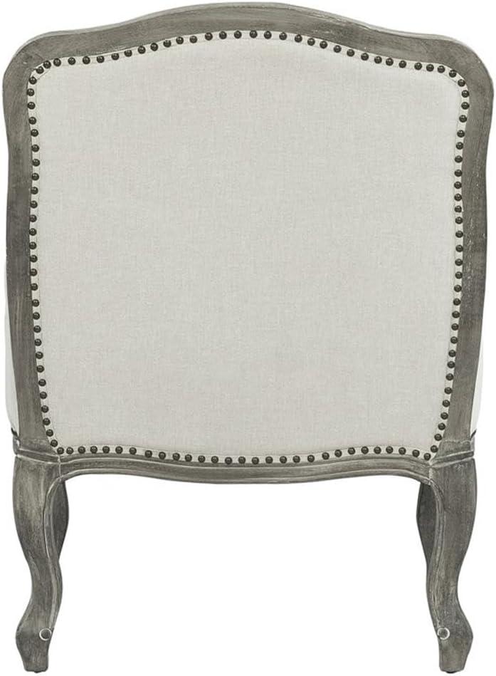 29" Tania Accent Chair Cream Linen Brown Finish - Acme Furniture: French Cabriole, Nailhead Trim, No Assembly Required