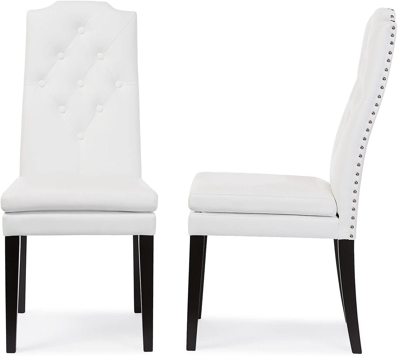 White Faux Leather Button-Tufted Parsons Dining Chair Set