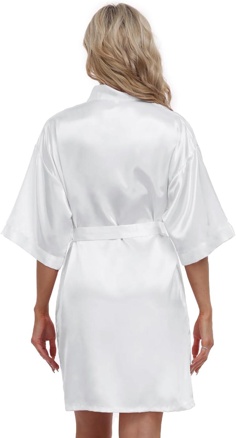 ZZwxWA Batas de Seda para Mujer con Cinturón Dama de Honor Fiesta de Boda Bata de Baño de Kimono Satinado Camisón de Media Manga Ropa de Dormir