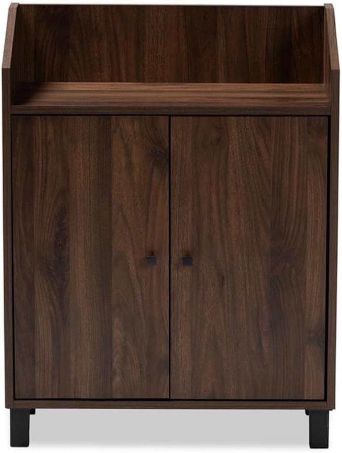 Baxton Studio Rossin Walnut Finished 2 Door Wood Entryway Shoe Storage Cabinet with Open Shelf Brown: Freestanding Organizer, Holds 8 Pairs