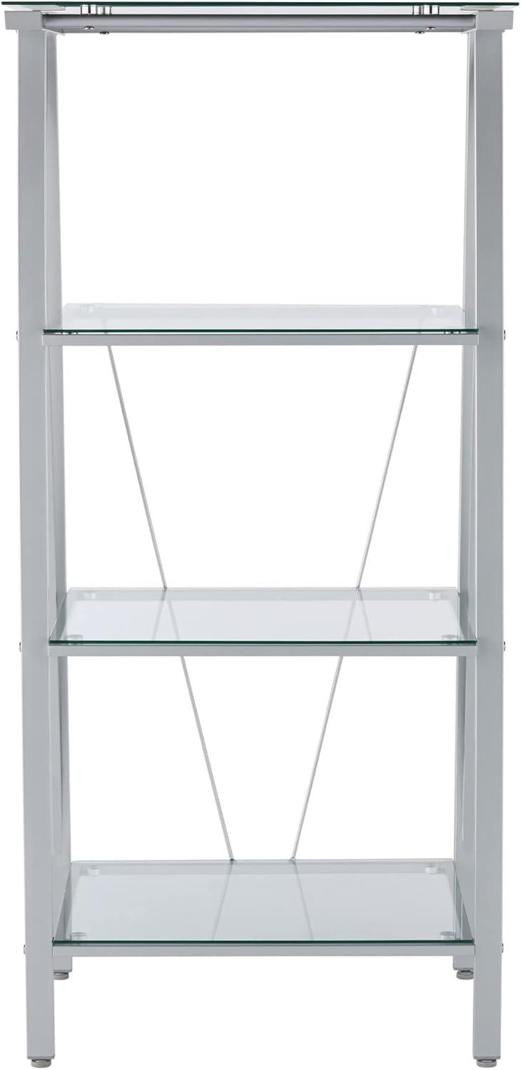 Realspace® Vista 60"H 4-Shelf Glass/Metal Bookcase, Clear/Silver