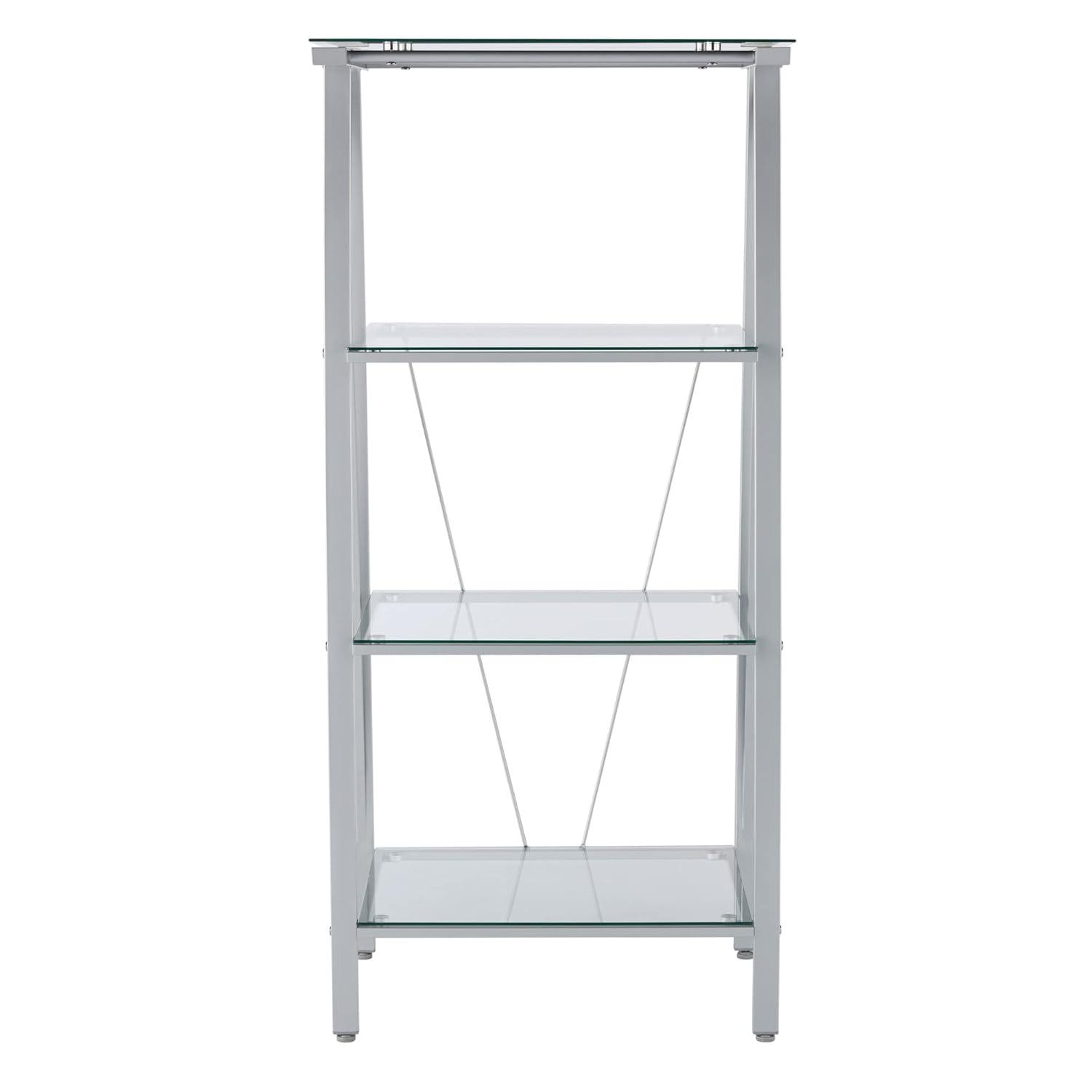 Realspace® Vista 60"H 4-Shelf Glass/Metal Bookcase, Clear/Silver