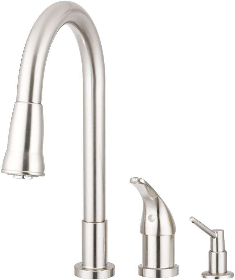 Brushed Nickel Pull-Down Kitchen Faucet with Soap Dispenser