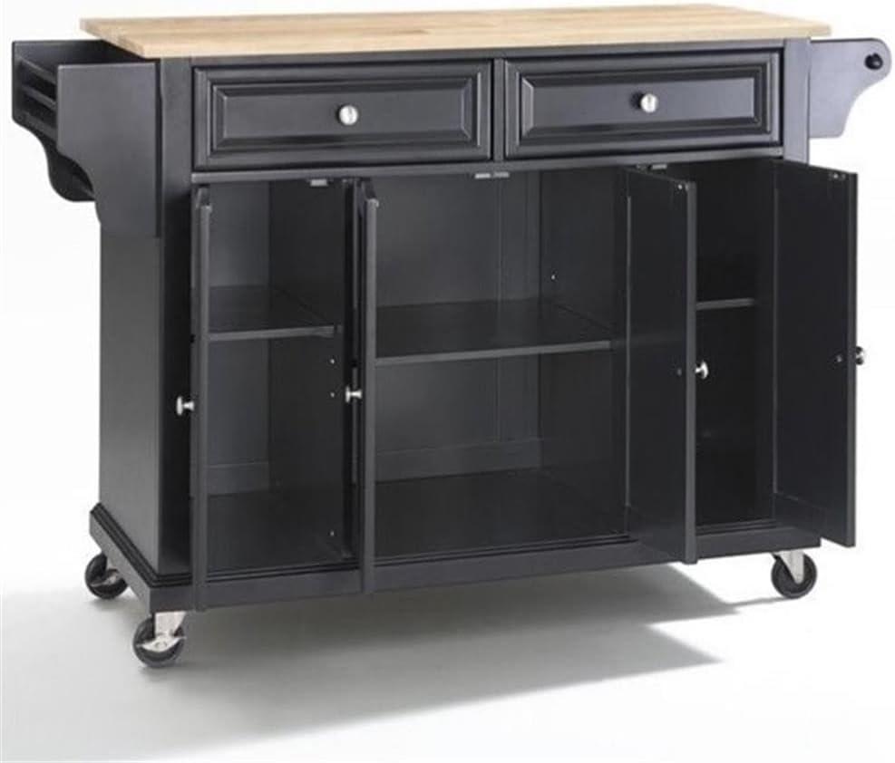 Full Size Wood Top Kitchen Cart Black - Crosley: Mobile Storage, 3 Cabinets, Spice Rack