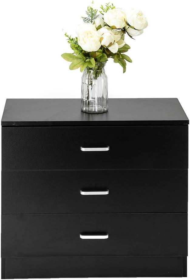 XIAOTAO 3-Drawer Dresser, Small Nightstand Modern Storage Chest of Drawer Wooden Side Table End Table for Bedroom, Living Room, Reception Room (White)