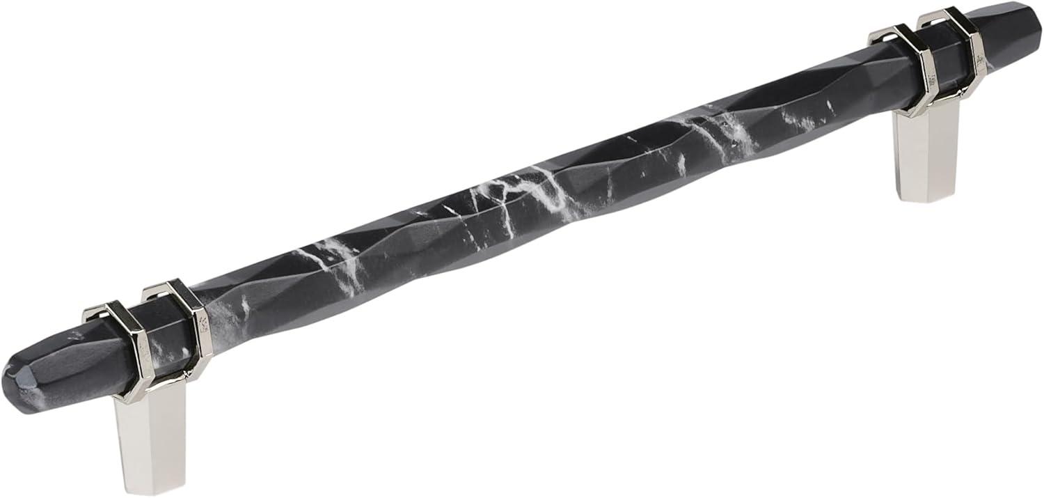 8-Inch Black Marble and Polished Nickel Bar Pull