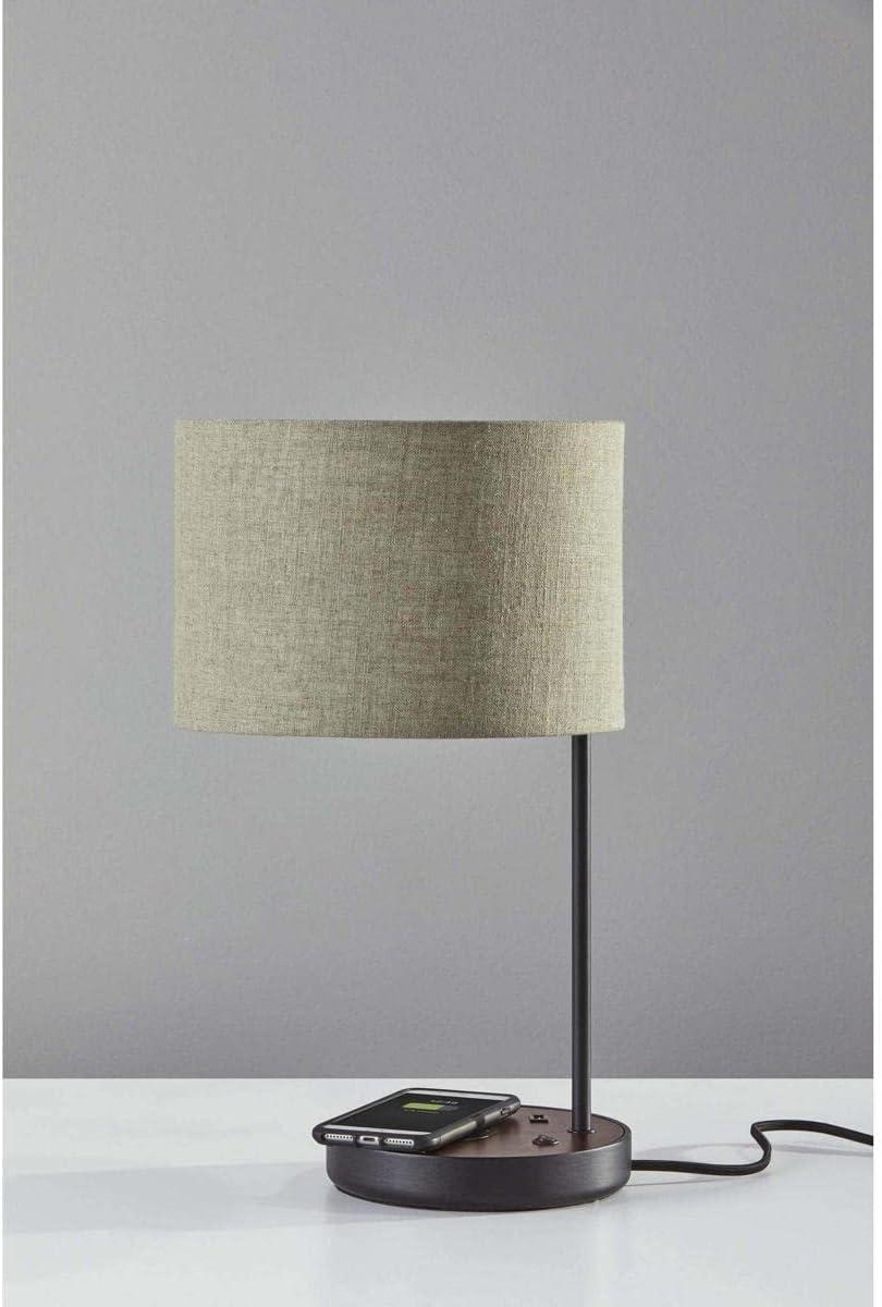 19.5" Oliver Charge Table Lamp Black - Adesso: Qi Wireless Charging, USB Port, Mid-Century Modern Design, No Assembly Required