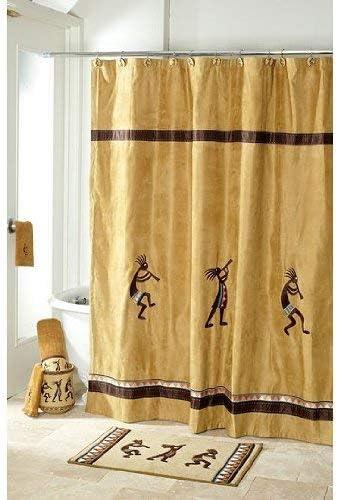 Kokopelli Beige and Brown Suede Fabric Shower Curtain