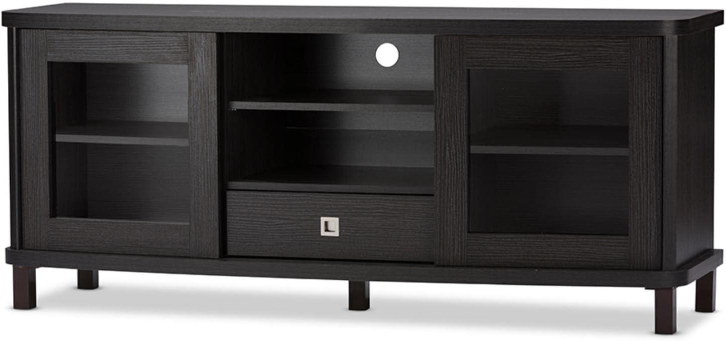 Walda 60'' Greyish Dark Brown Embossed Wood TV Stand with Cabinet