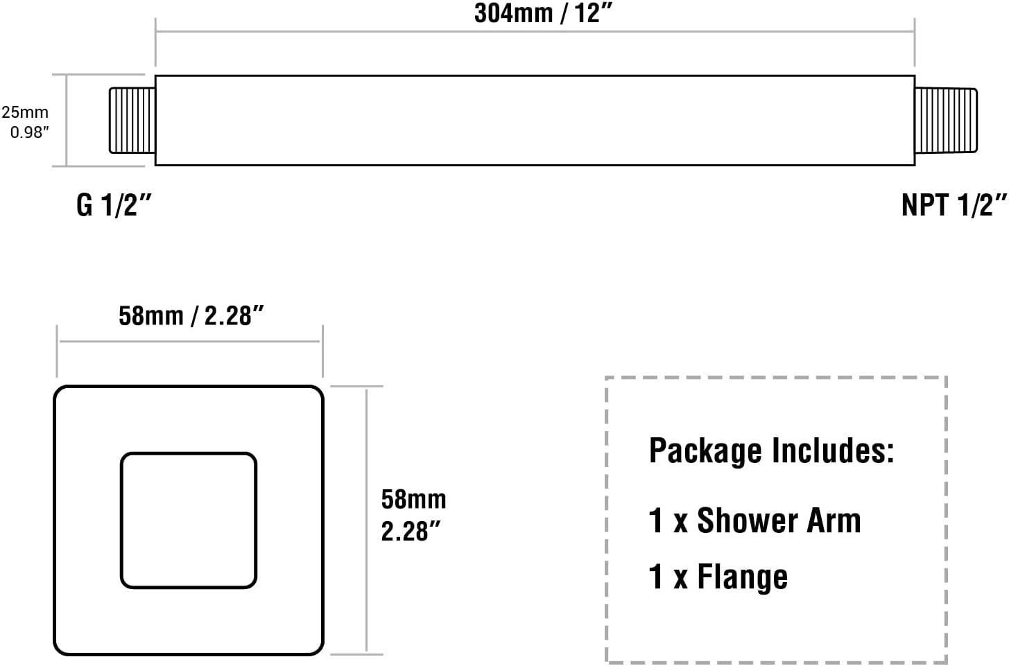 Matte Black 12-Inch Ceiling Mounted Square Shower Arm