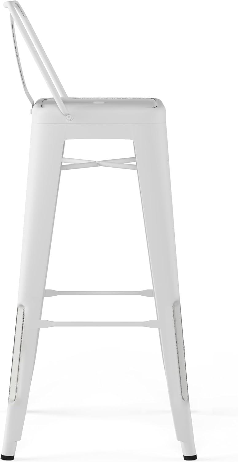 Rayne Industrial Distressed White 30" Metal Bar Stool Set