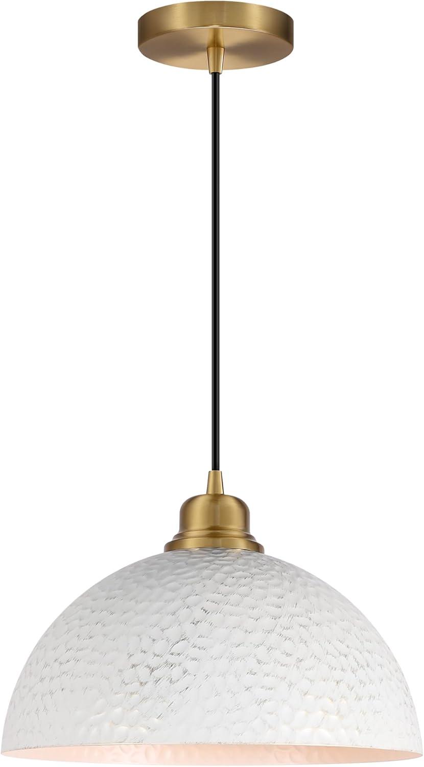 White and Gold Hammered Metal Dome Pendant Light