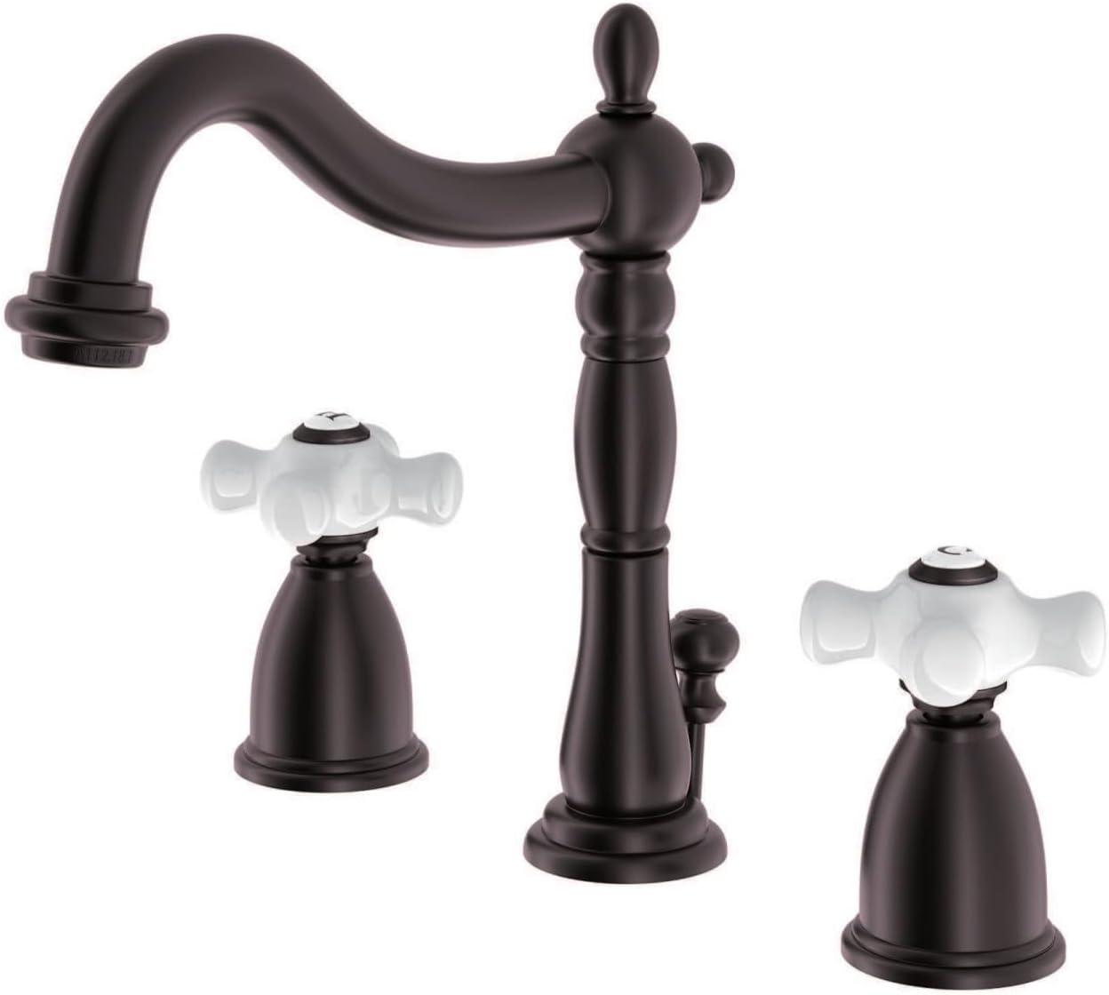 Kingston Brass KB1975PX Kingston Brass Heritage Two-Handle 3-Hole Deck Mount Widespread Bathroom Faucet with Pop-Up Drain