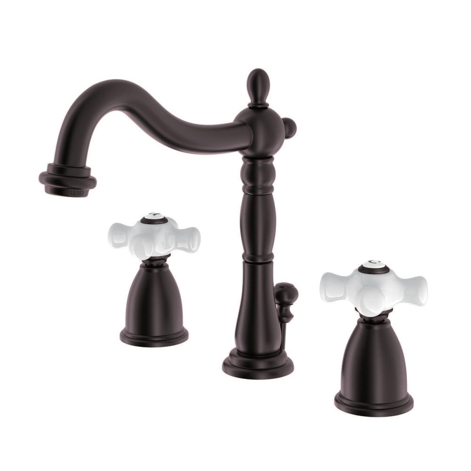 Kingston Brass KB1975PX Kingston Brass Heritage Two-Handle 3-Hole Deck Mount Widespread Bathroom Faucet with Pop-Up Drain