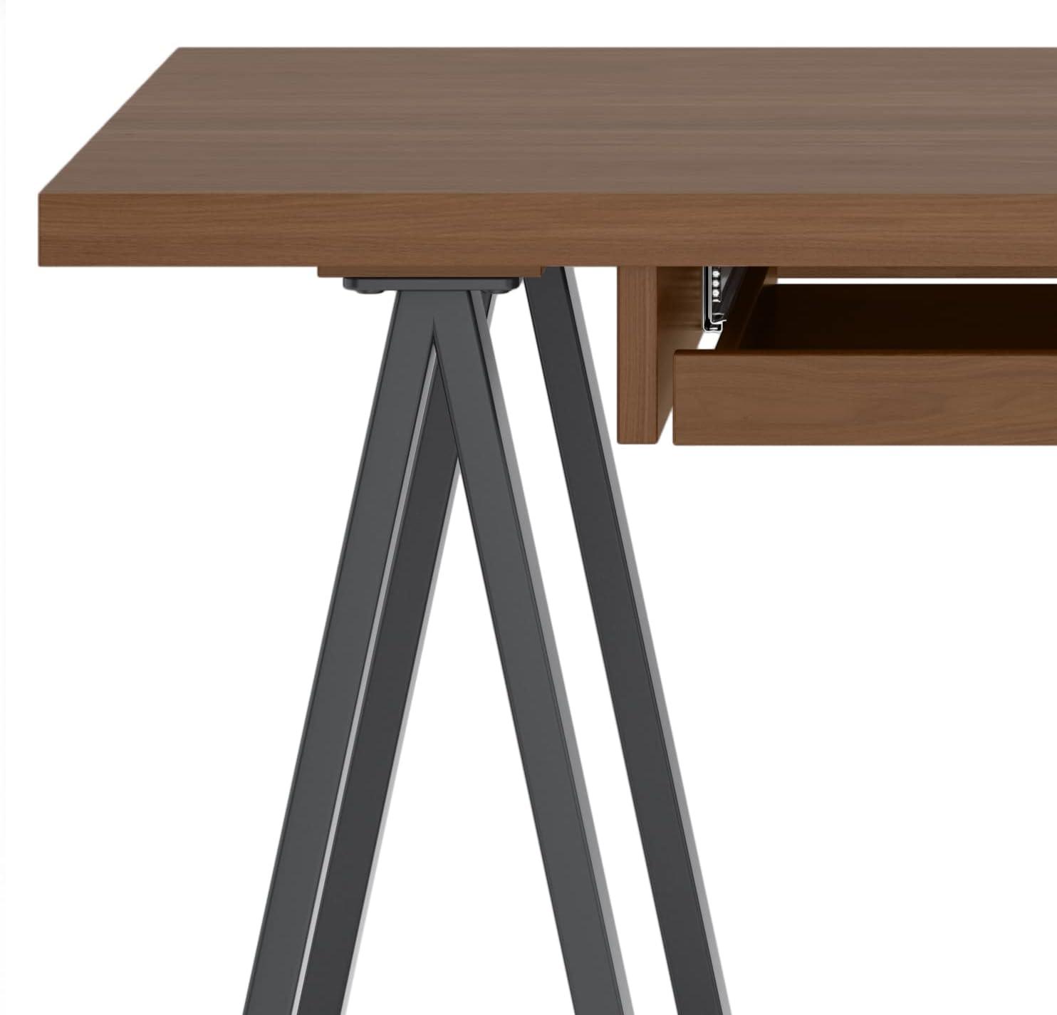 Sawhorse Industrial 50 inch Wide SOLID WALNUT WOOD and Metal Small Desk