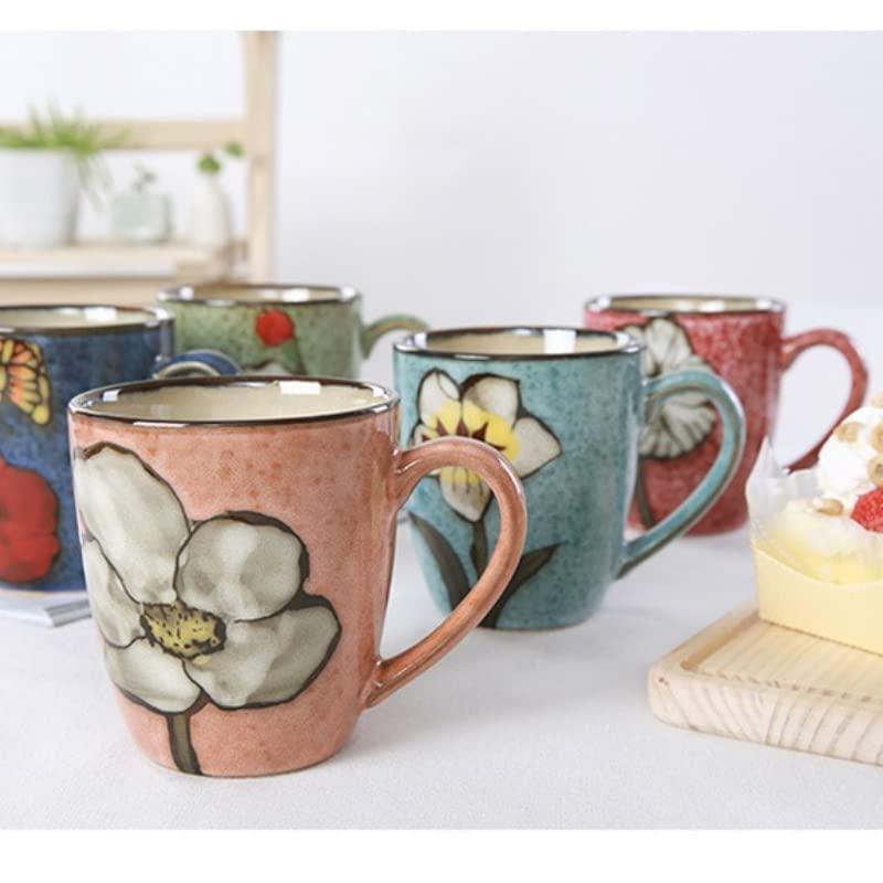 Floral Kiln Glazed Ceramic Mugs Set of 4