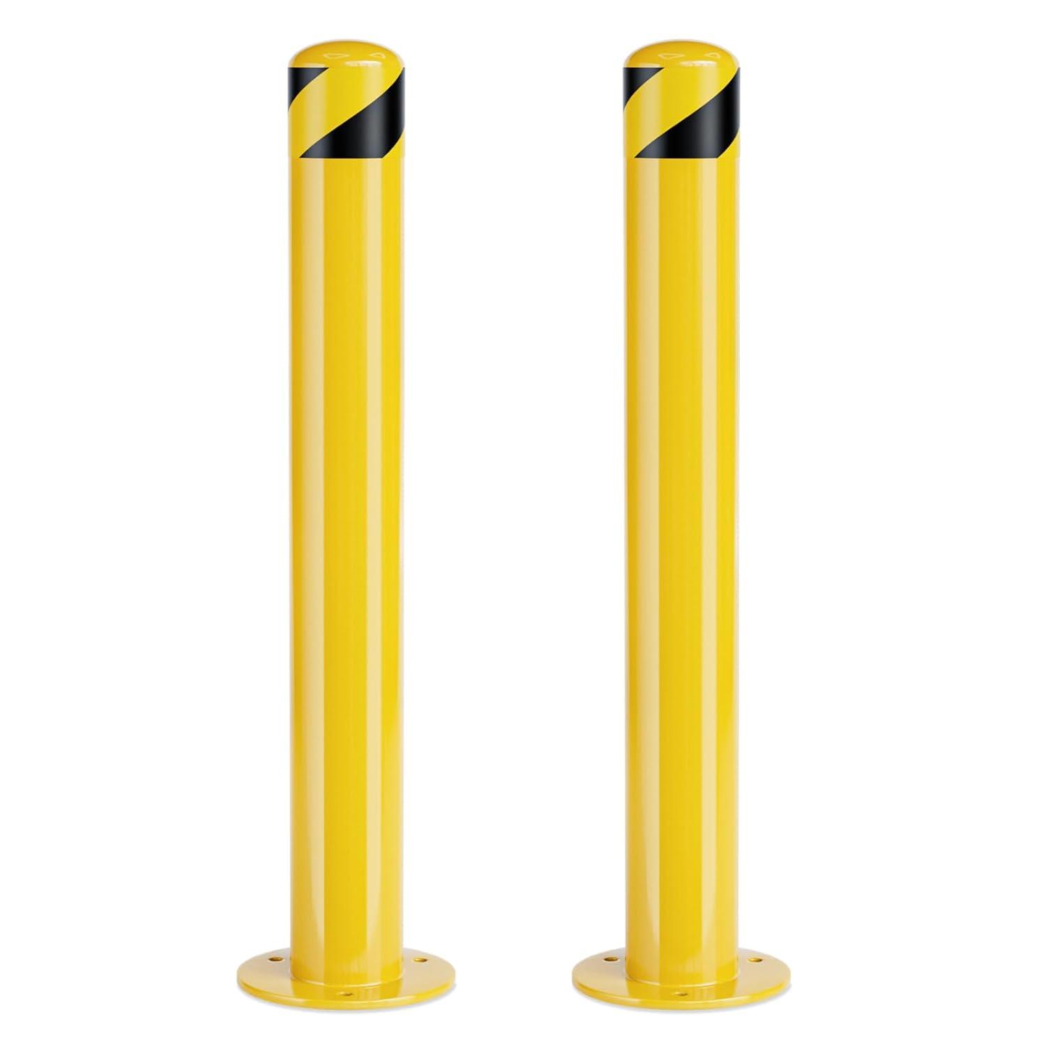 Safety Bollard Post, Steel Bollards,Parking Bollard, Yellow Powder Coated Safety Parking Barrier Post, for Traffic Sensitive Areas (2, 42"H*3.5"D)