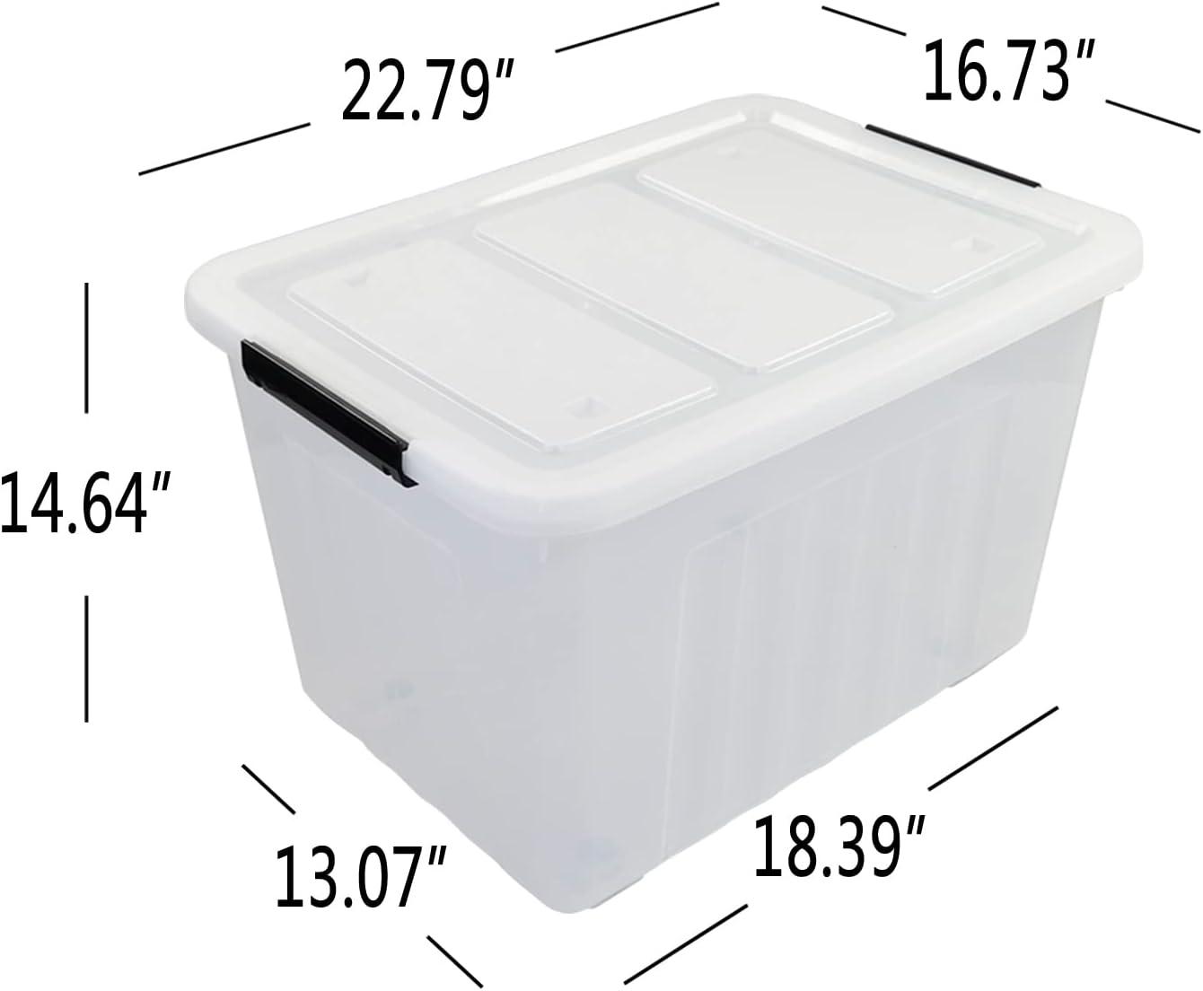 Ggbin 70 Quart Plastic Storage Bins with Wheels, Large Latching Storage Box, 4-Pack