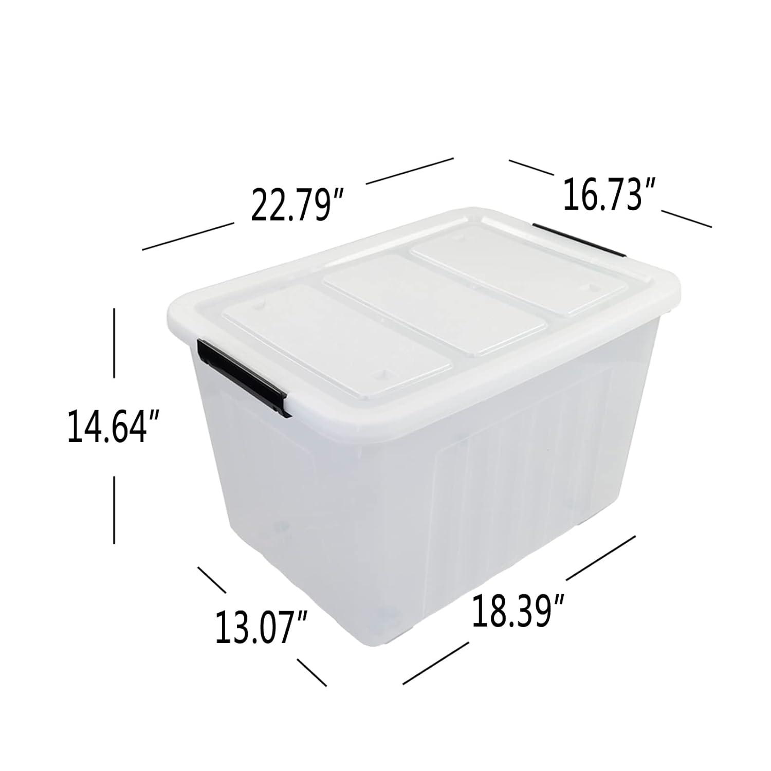 Ggbin 70 Quart Plastic Storage Bins with Wheels, Large Latching Storage Box, 4-Pack