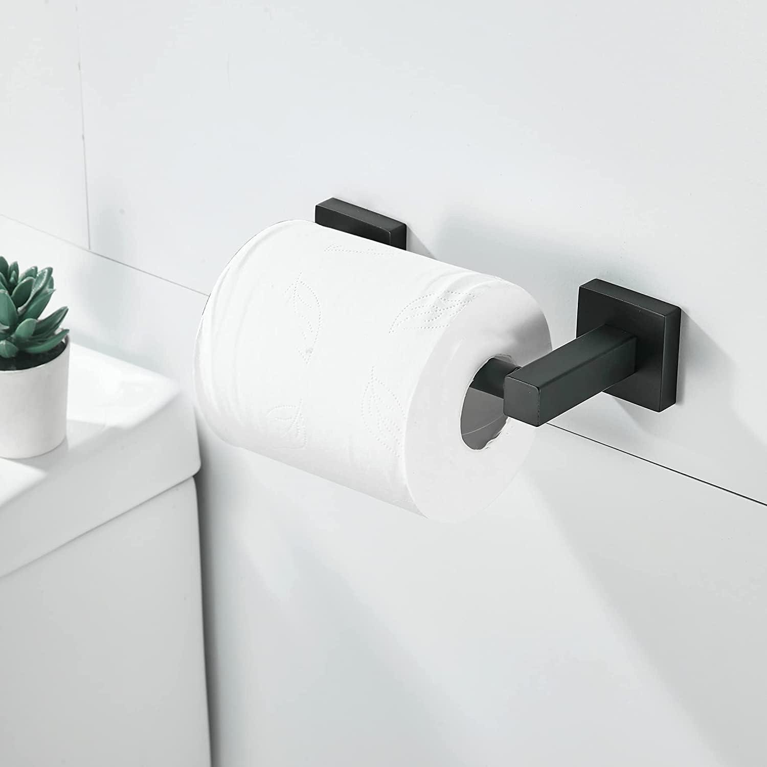 BWE Wall Mounted Toilet Paper Holder Double Post Pivoting Square Tissue Holders Roll Hangers Stand