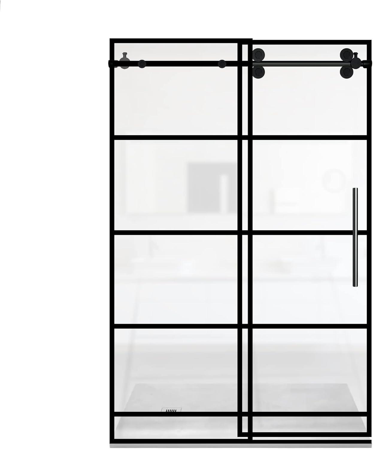 48" Matte Black Sliding Shower Door with Stainless Steel Handle