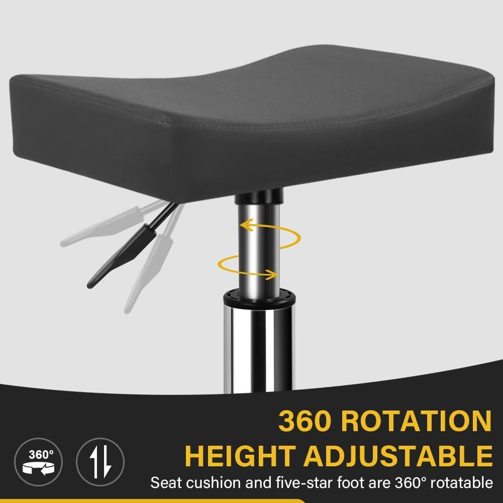 Square Rolling Stool with Footrest PU Leather Height Adjustable 360° Swivel Stool with Wheels Massage SPA Salon Stools Task Chair Desk Drafting Bedroom Vanity Stool (Grey)