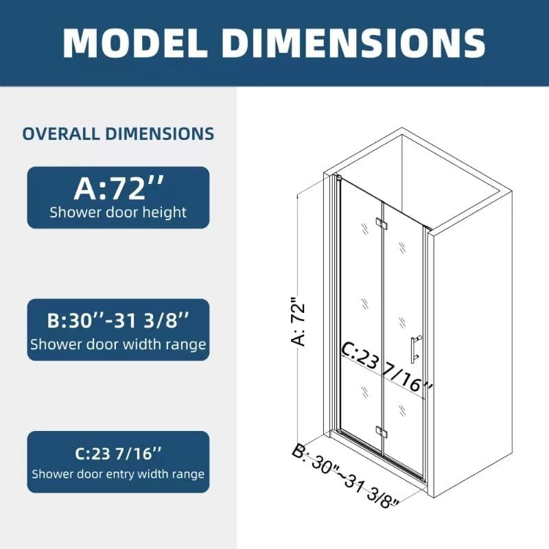 Matte Black 30" x 72" Bi-Fold Frameless Glass Shower Door