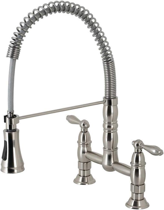 Kingston Brass Heritage Double-Handle 2-Hole Deck-Mount Pre-Rinse Bridge Kitchen Faucet