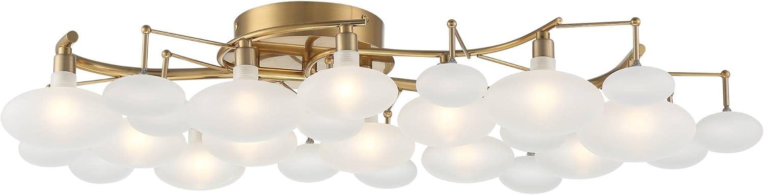 Possini Euro Design Lilypad Modern Ceiling Light Semi Flush Mount Fixture 30 1/4" Wide Warm Brass 12-Light Frosted Glass Shade for Bedroom Living Room