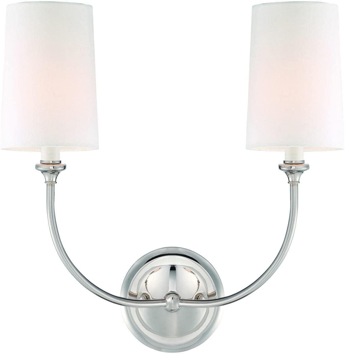 Sylvan Polished Nickel 2-Light Sconce with White Linen Cylinder Shades