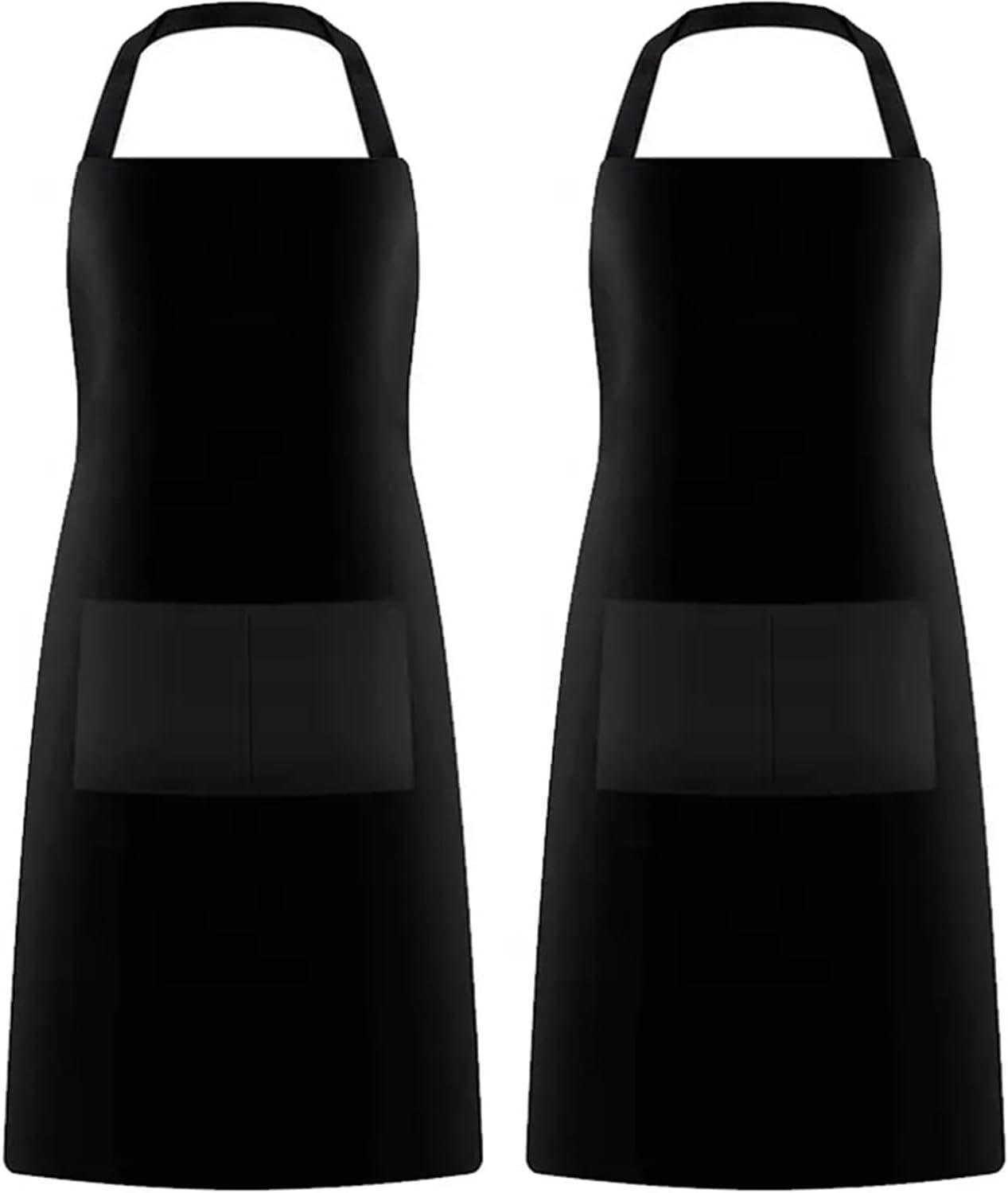 GREEN LIFESTYLE 2 Pack Bib Apron - Unisex Black Aprons, Machine Washable Aprons for Men and Women, Kitchen Cooking BBQ Aprons Bulk (Pack of 2, with Pockets, Black)