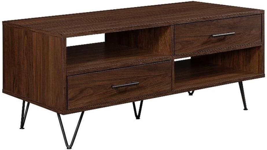 42" 2-Drawer Wood Coffee Table with Hairpin Legs - Dark Walnut/ Black