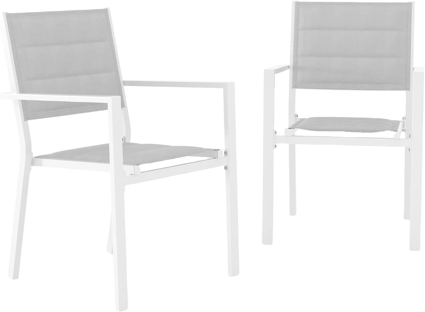 Patio Stackable Chairs Set of 2, Outdoor Aluminum Stacking Dining Chairs with Textilene Fabric for Outdoor, Patio, Deck, Backyard, White
