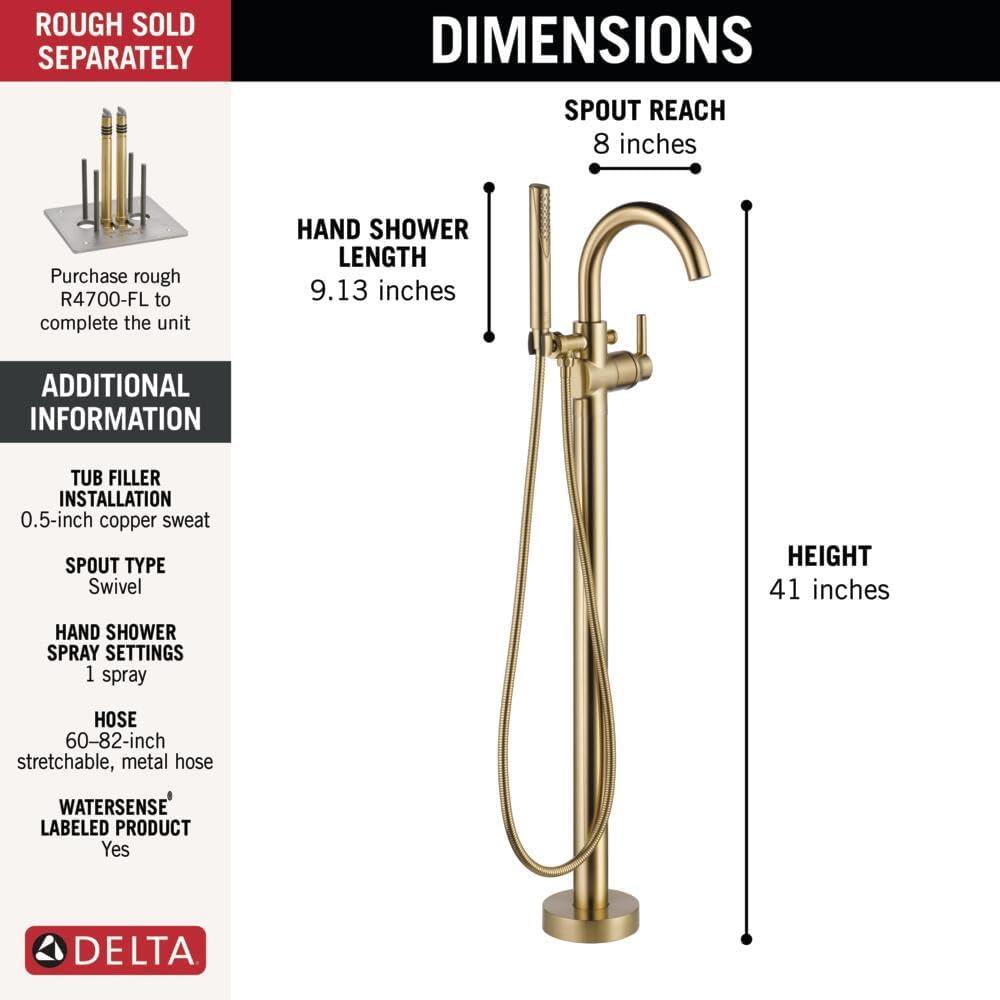 Champagne Bronze Floor Mounted Tub Filler with Handshower