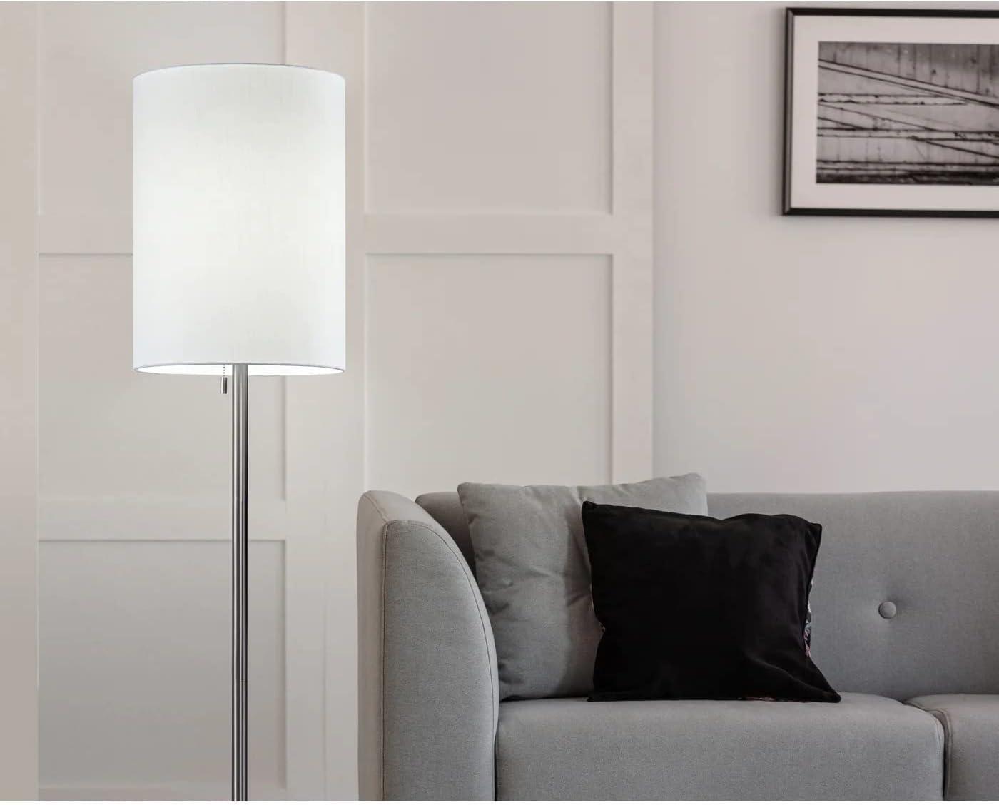 Elegance Squared Brushed Steel & Textured White Fabric Floor Lamp