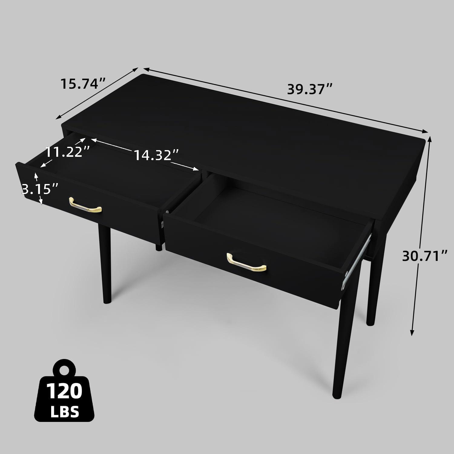 Small White Desk with 2 Drawers, Modern Writing Desk for Small Spaces, Home Office Desk for Study, Laptop Computer Desk for Work, Makeup Vanity Table for Bedroom (White)