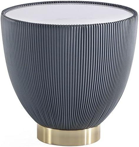 Manhattan Comfort Anderson Modern Leatherette Upholstered End Table with Ceramic Faux Marble Tabletop Gray: Stainless Steel, No Assembly Required