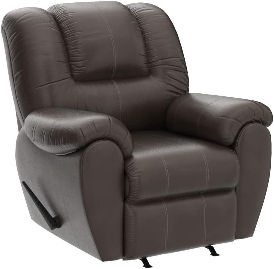 Walnut Brown Faux Leather Recliner with Metal Frame