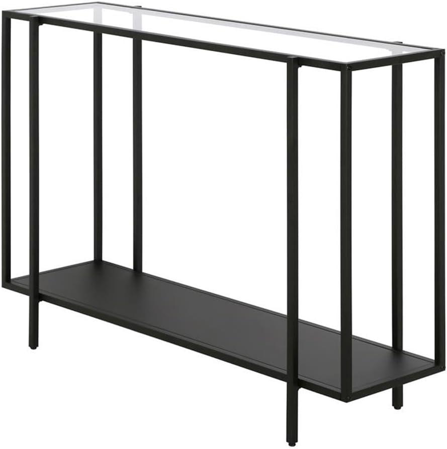 Evelyn&Zoe Vireo 42" Wide Rectangular Console Table with Metal Shelf, Blackened Bronze